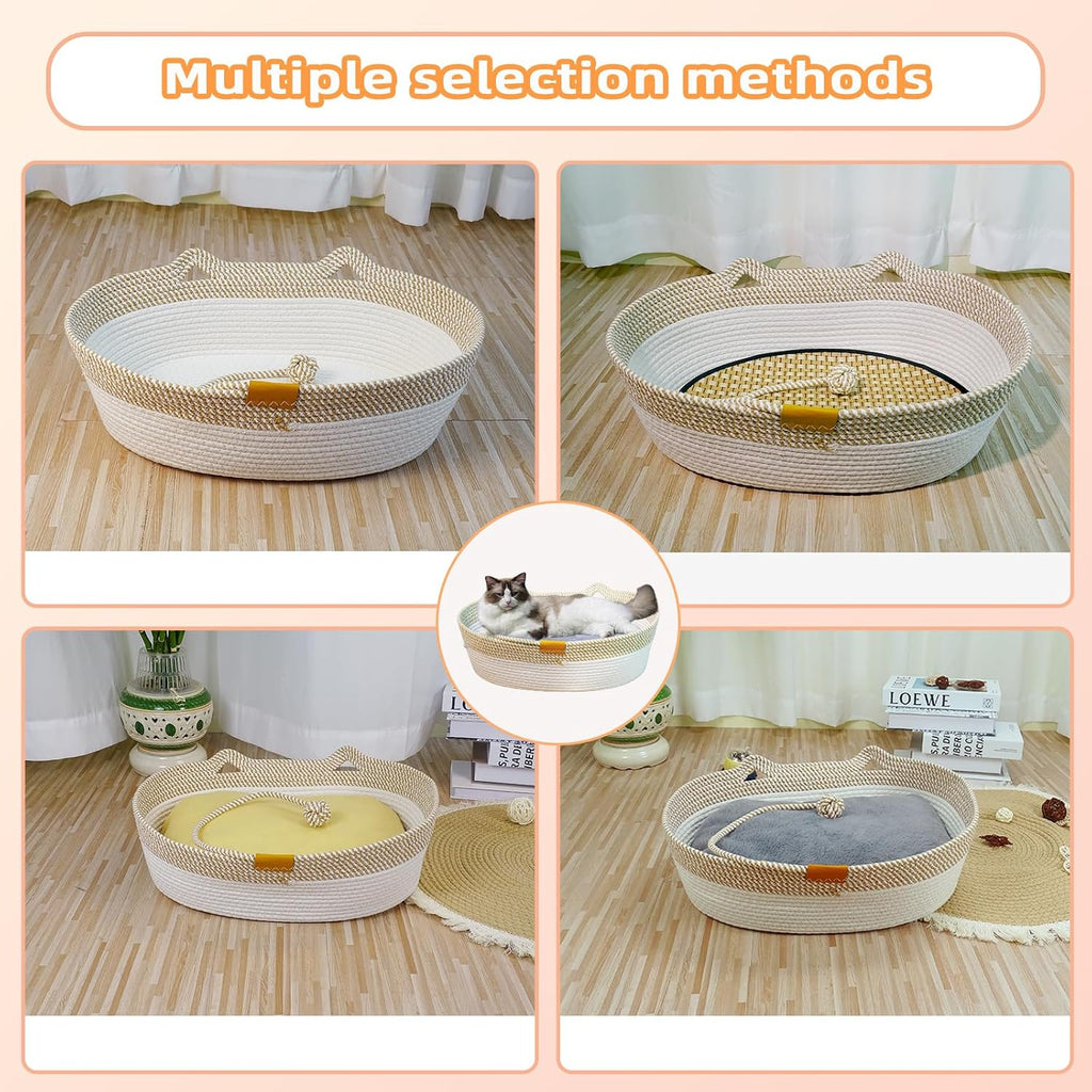 Cama de cuerda para gatos, cesta de cama para gatos con