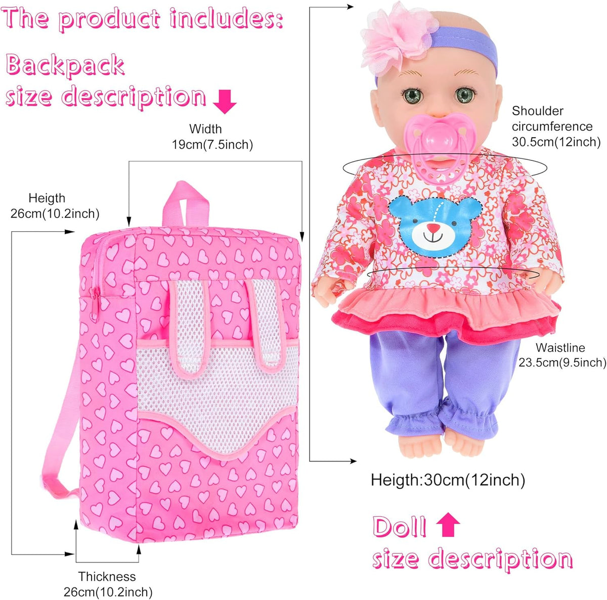 ebuddy Muñeca de bebé de 12 pulgadas y accesorios, Rosa
