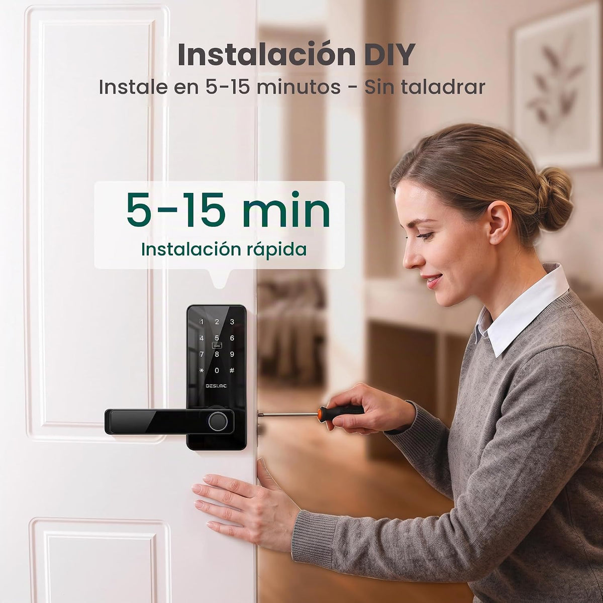 DESLOC Cerradura de manija inteligente con teclado, perilla de huellas