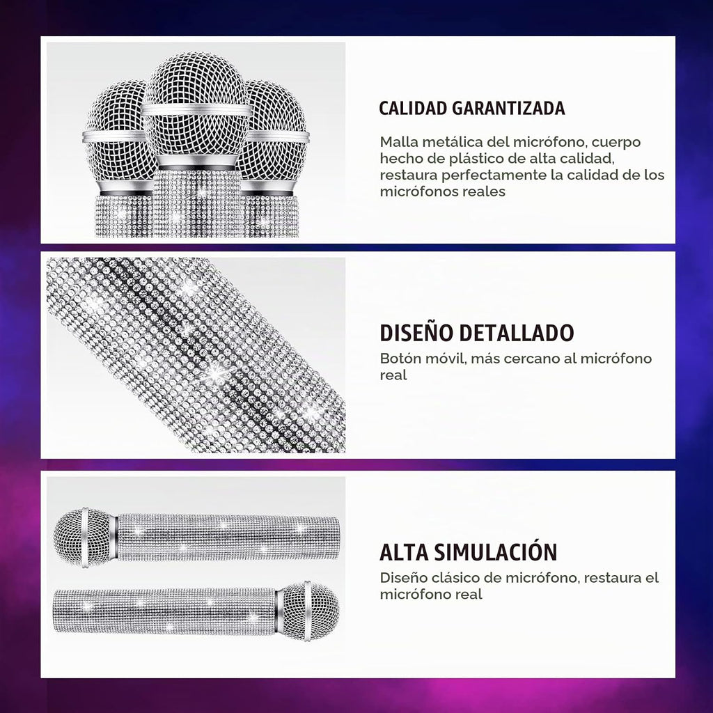 Threan 2 piezas de micrófono falso brillante accesorio de juguete de