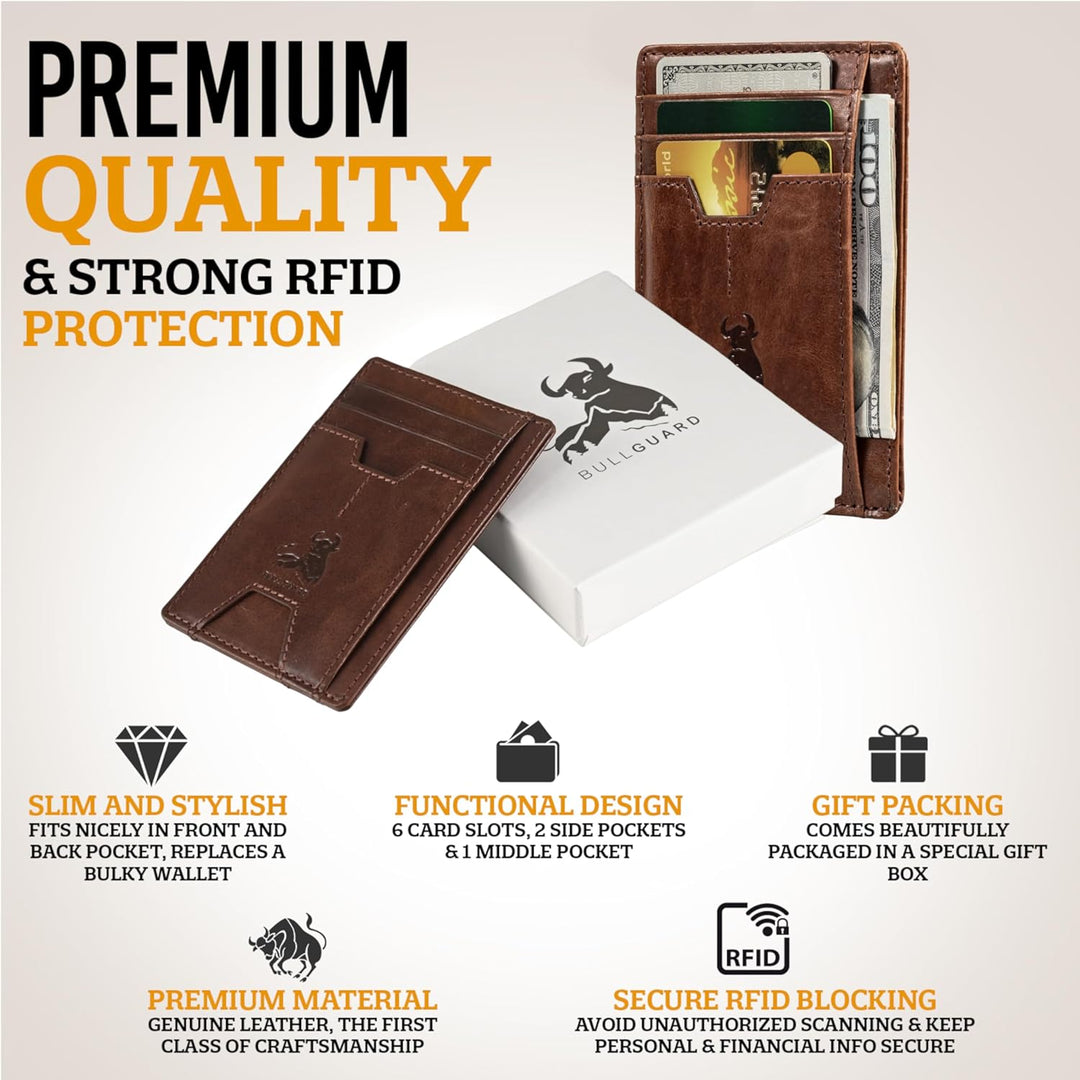 BULL GUARD Billetera de cuero delgada con bloqueo RFID para hombres...
