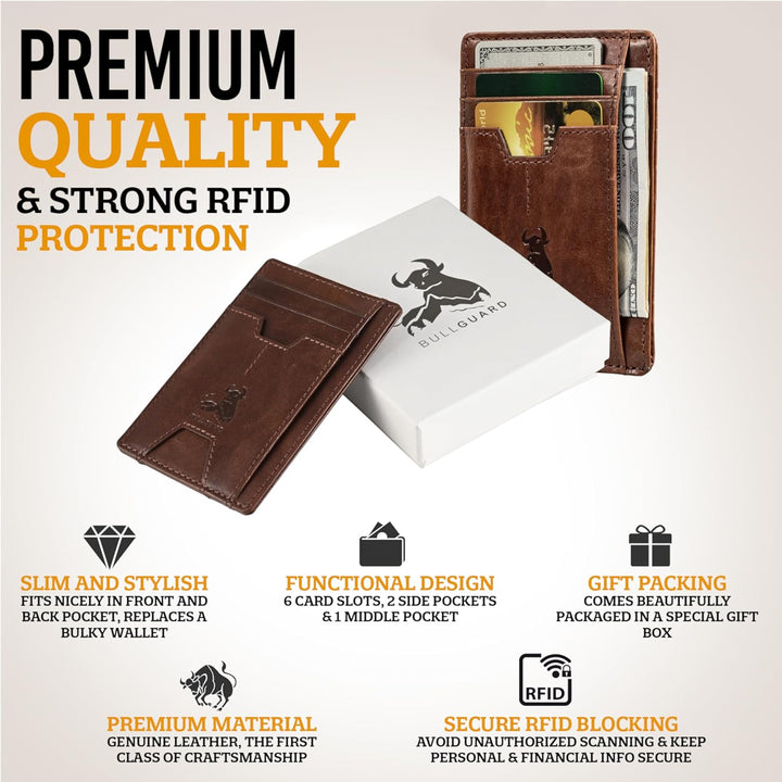 BULL GUARD Billetera de cuero delgada con bloqueo RFID para hombres...