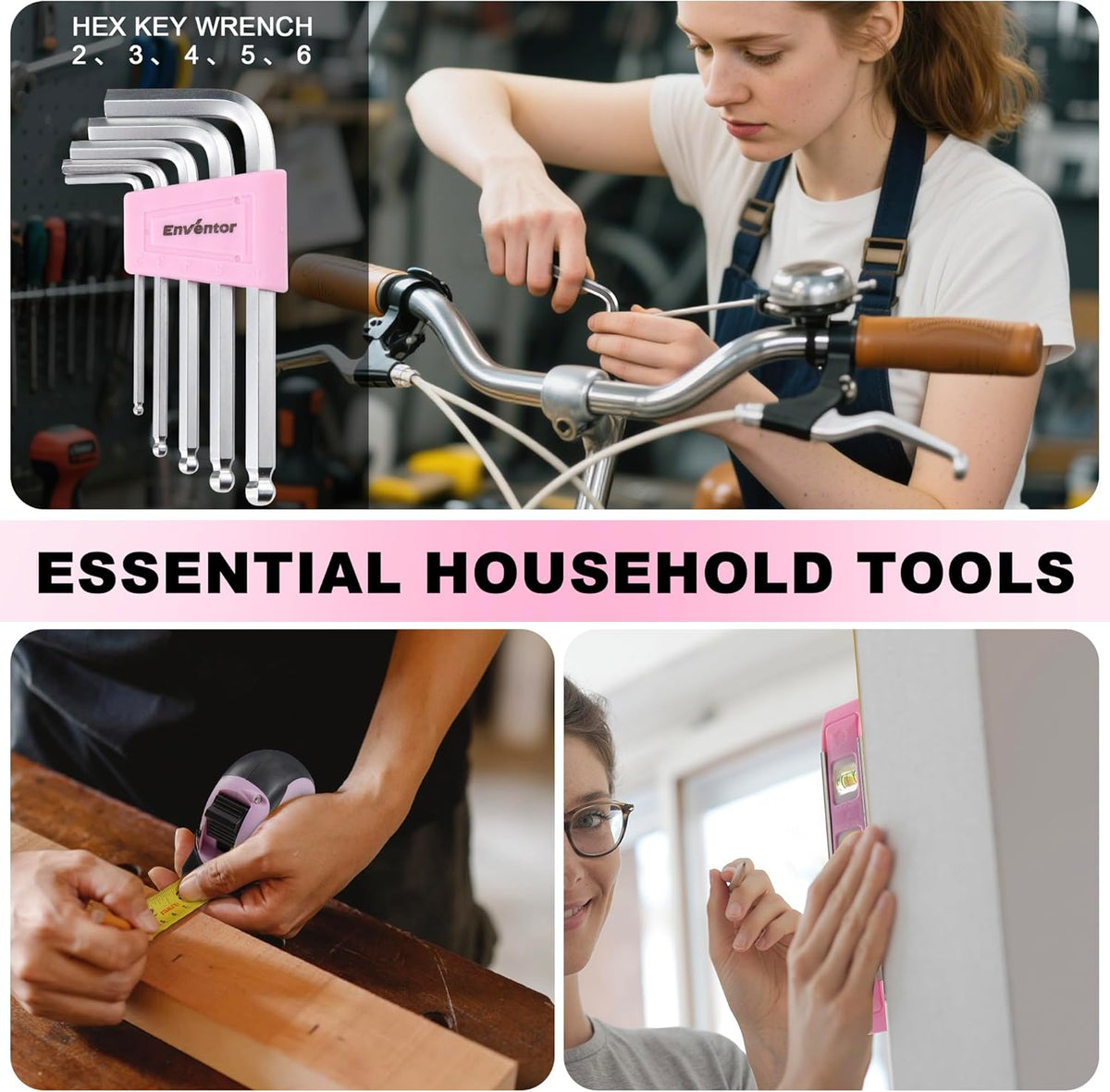 Enventor Juego de herramientas rosas para mujeres, kit de herramien...
