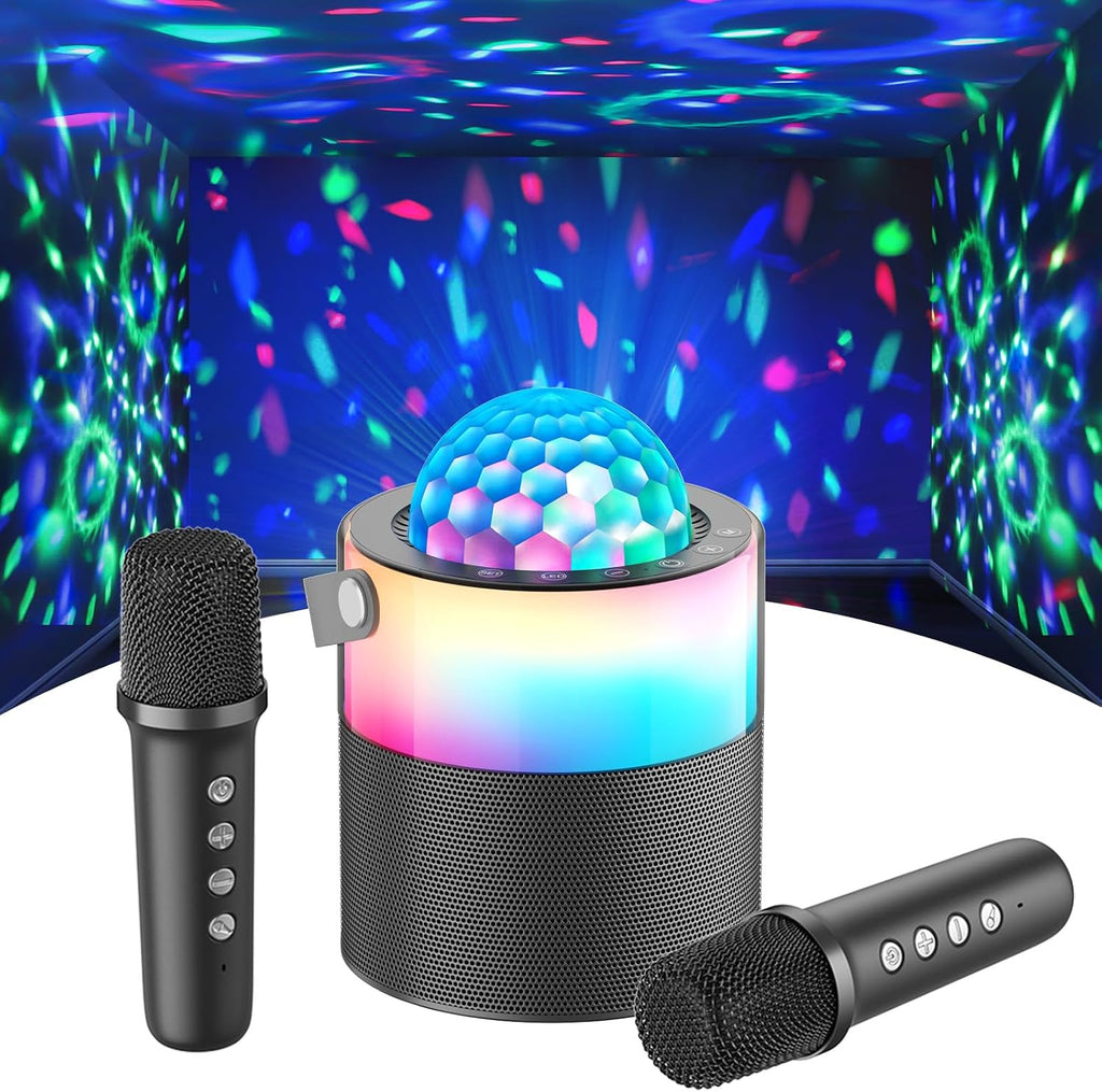 Máquina de karaoke con luces LED de discoteca para adultos y niños, altavoz Bluetooth portátil con 2 micrófonos inalámbricos, regalos de cumpleaños de Pascua para niños, familia