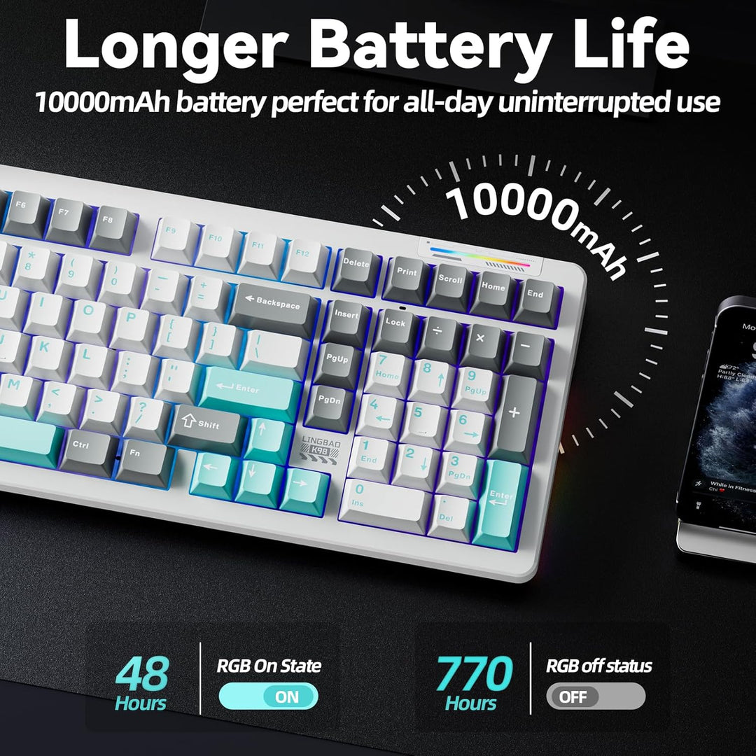 LINGBAO K98 - 96% teclado mecánico inalámbrico, batería de 10000 mA...