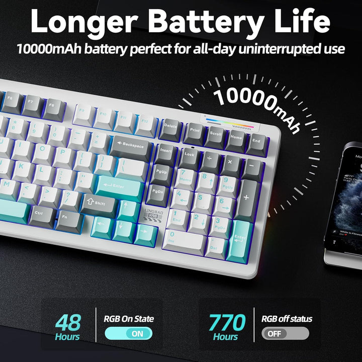 LINGBAO K98 - 96% teclado mecánico inalámbrico, batería de 10000 mA...