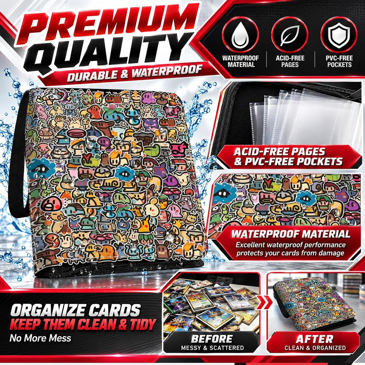 Carpeta de tarjetas coleccionables con mangas extraíbles, carpeta de 4