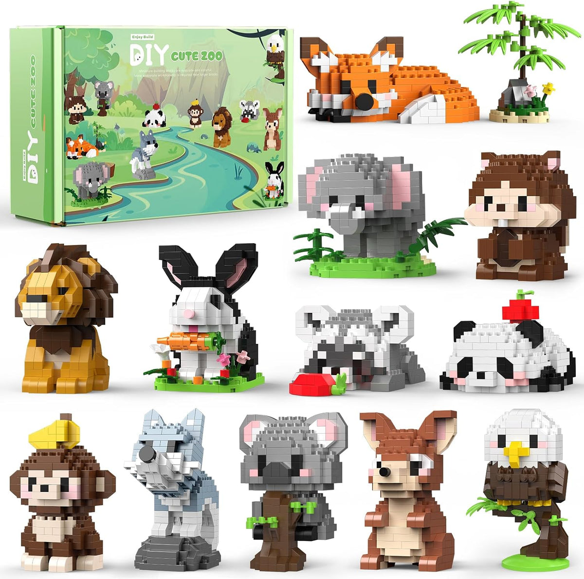 HIGH GODO Paquete de 12 juegos de construcción de animales para fiestas de animales, minibloques de construcción de animales, kits de modelo, bolsas de regalo, juguetes de premios pequeños, regalos para adultos y adolescentes a partir de 14 años