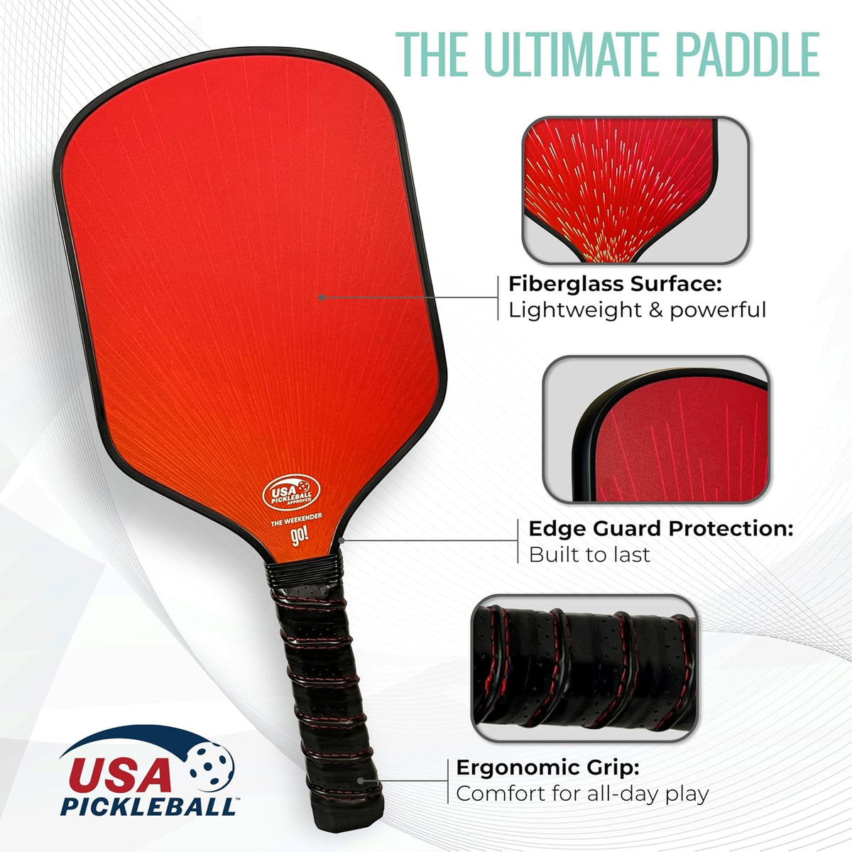 Paleta de pickleball individual y juego – Palas ligeras aprobadas por USAPA, superficie de fibra de vidrio, núcleo de panal de abeja de 0.512 in, pelotas para exteriores y bolsa de transporte