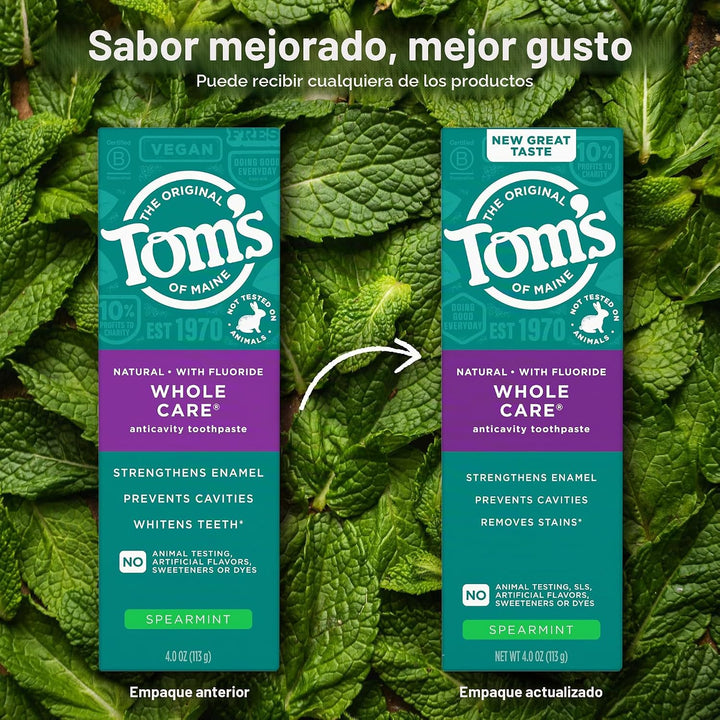 Tom's of Maine Whole Care Pasta de dientes natural con flúor, m...