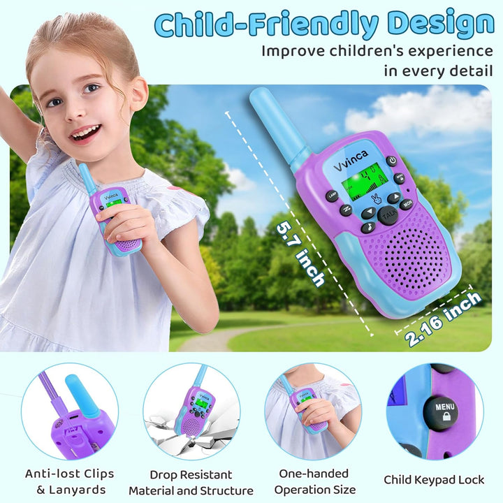 Vvinca Walkie Talkies para Niños Recargables Paquete de 4, Walkie T...