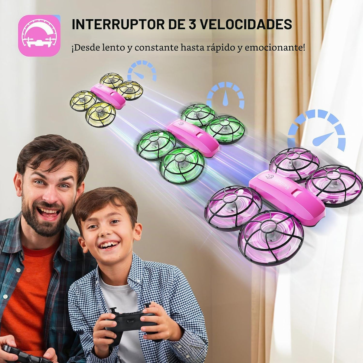 Swifsen Dron para niños con cámara y posicionamiento de flujo óptico, mini cuadricóptero RC con protección completa, 2 baterías modulares, luces LED coloridas, regalo fácil de volar para niños y principiantes (versión mejorada).
