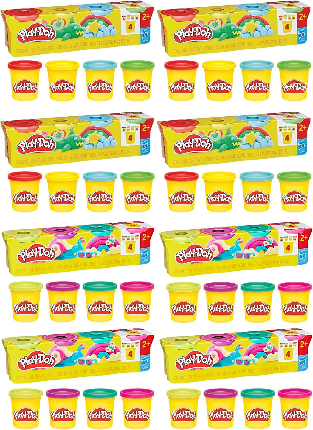 Play-Doh Paquete a Granel de 4 Colores Vibrantes, 32 Latas Coloridas de 3 Onzas de Compuesto de Modelado, Artes y Manualidades para Niños, Juguetes Preescolares para Niñas y Niños de 3+