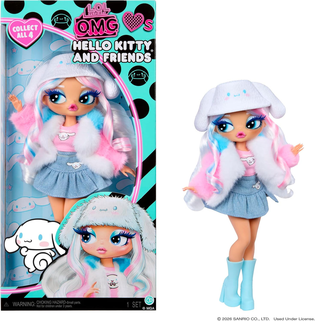 LOL Surprise OMG ama a Hello Kitty y sus amigos - Cinnamoroll - Muñeca de moda inspirada en el personaje de Hello Kitty y Friends - ¡Juega y muestra!