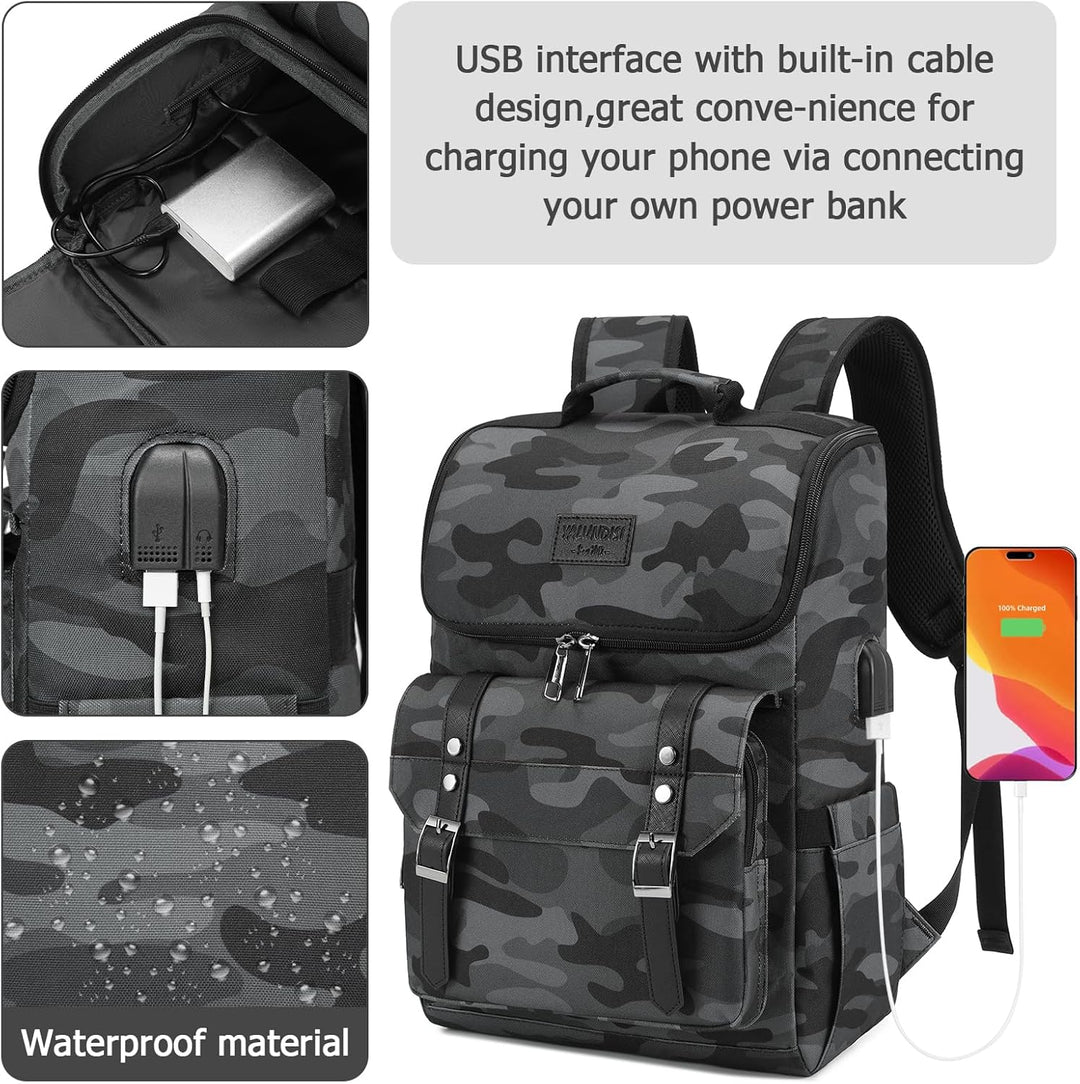 YALUNDISI Mochila vintage de viaje para laptop con puerto de carga...
