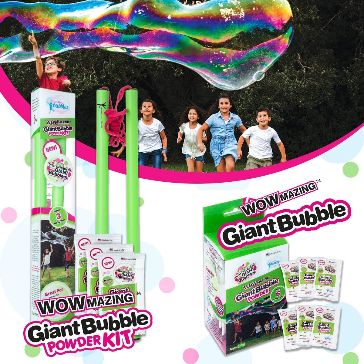 Kit de polvo de burbujas gigantes y mezcla de polvo de burbujas gigantes | Hace 9 galones | Convierte el detergente para platos en burbujas grandes | No tóxico, seguro y natural | Cumpleaños