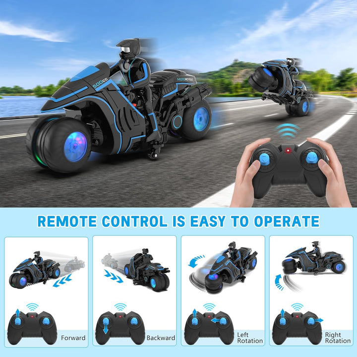 iappadore Juguetes de motocicleta a control remoto, luz de ruedas c...