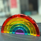 6 piezas de juguete acrílico de arco iris, 100% acrílico, puente de arco Montessori, bloques de construcción de arco iris para niños, juguetes educativos de aprendizaje de luz sensorial