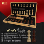 Juego de ajedrez magnético con damas, juegos de ajedrez de madera plegables de 15 pulgadas (2 en 1) para adultos y niños con 2 reinas adicionales, juego de mesa de ajedrez de viaje con ranuras de almacenamiento de piezas de ajedrez, regalo de lujo con
