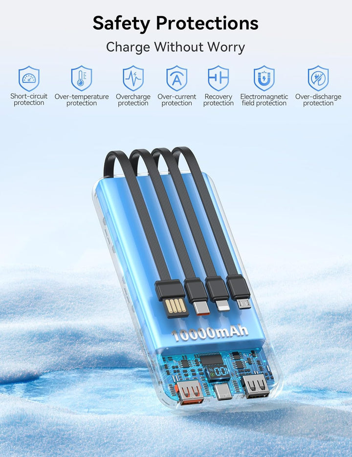 Cargador portátil de 10000 mAh integrado con 4 cables, cargador de...