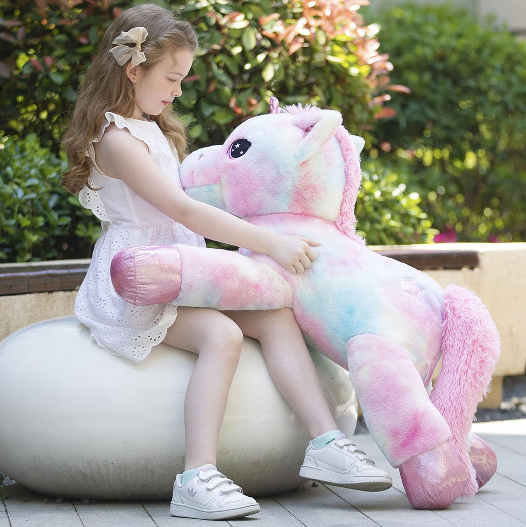 Tezituor - Unicornio gigante de 43 pulgadas, unicornio de peluche rosa arcoíris
