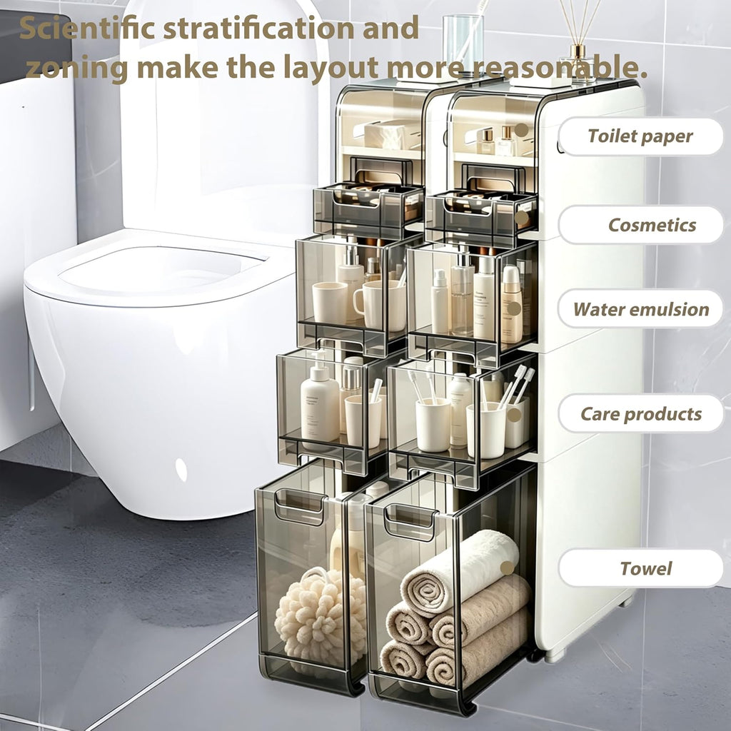 BGYMF 3-Tier Narrow Slim Bathroom Storage Cabinet,Movable,blanco
