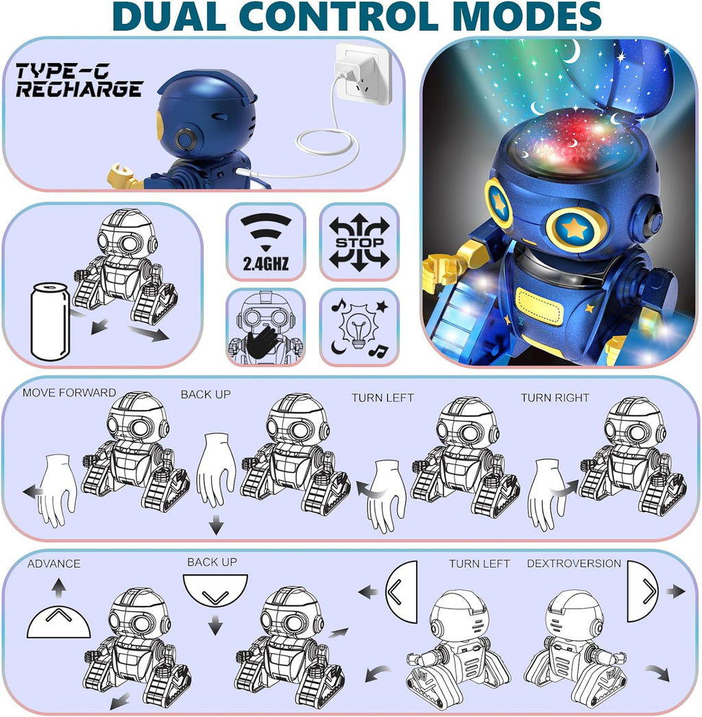 Aikmi Robot Toys para niños de 4 a 12 años, robot RC con proyector de luz nocturna, gesto