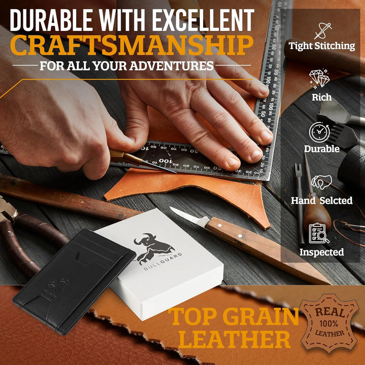 BULL GUARD Cartera delgada de piel con bloqueo RFID para hombre con...