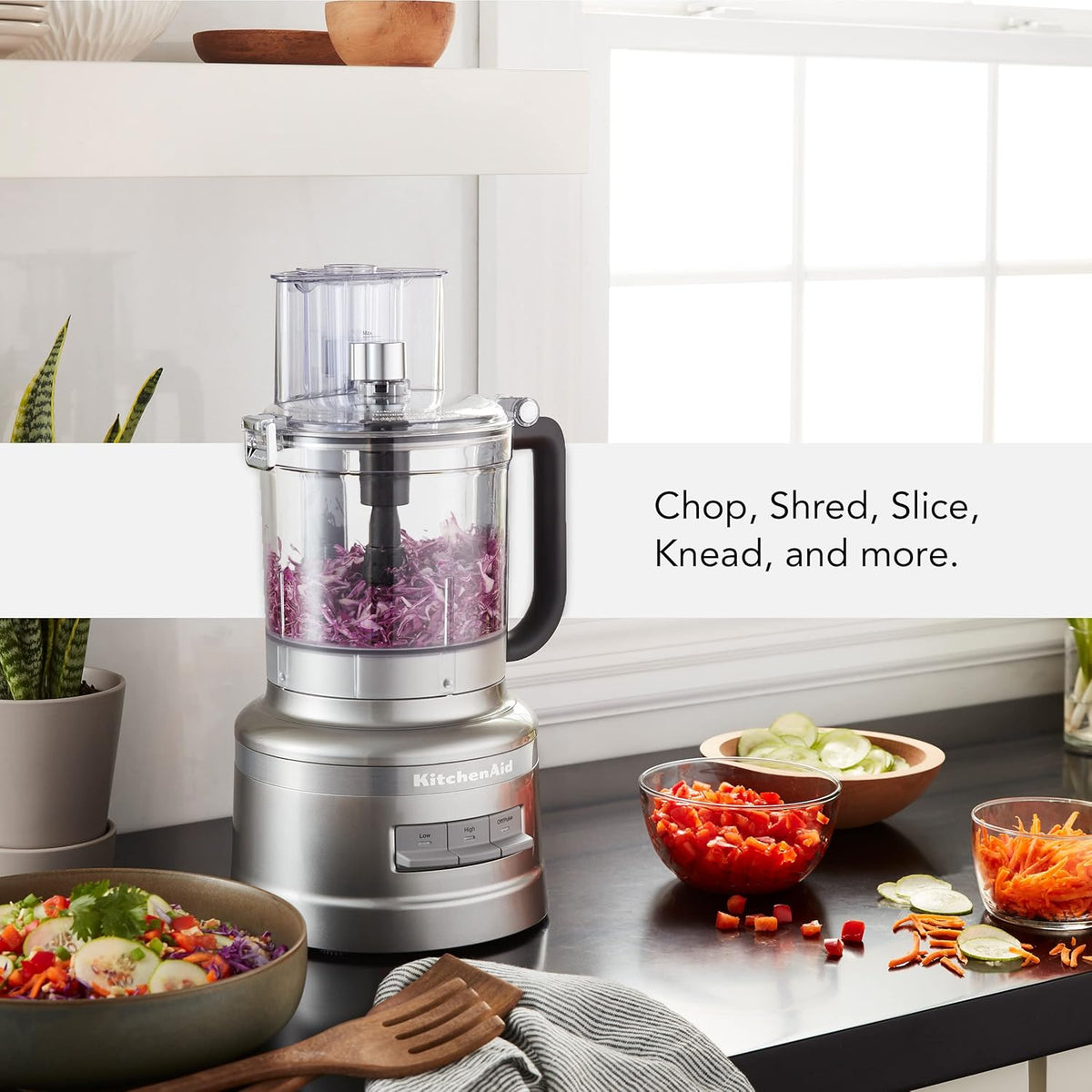 KitchenAid - Procesador de alimentos de 13 tazas, KFP1318, contorno plateado
