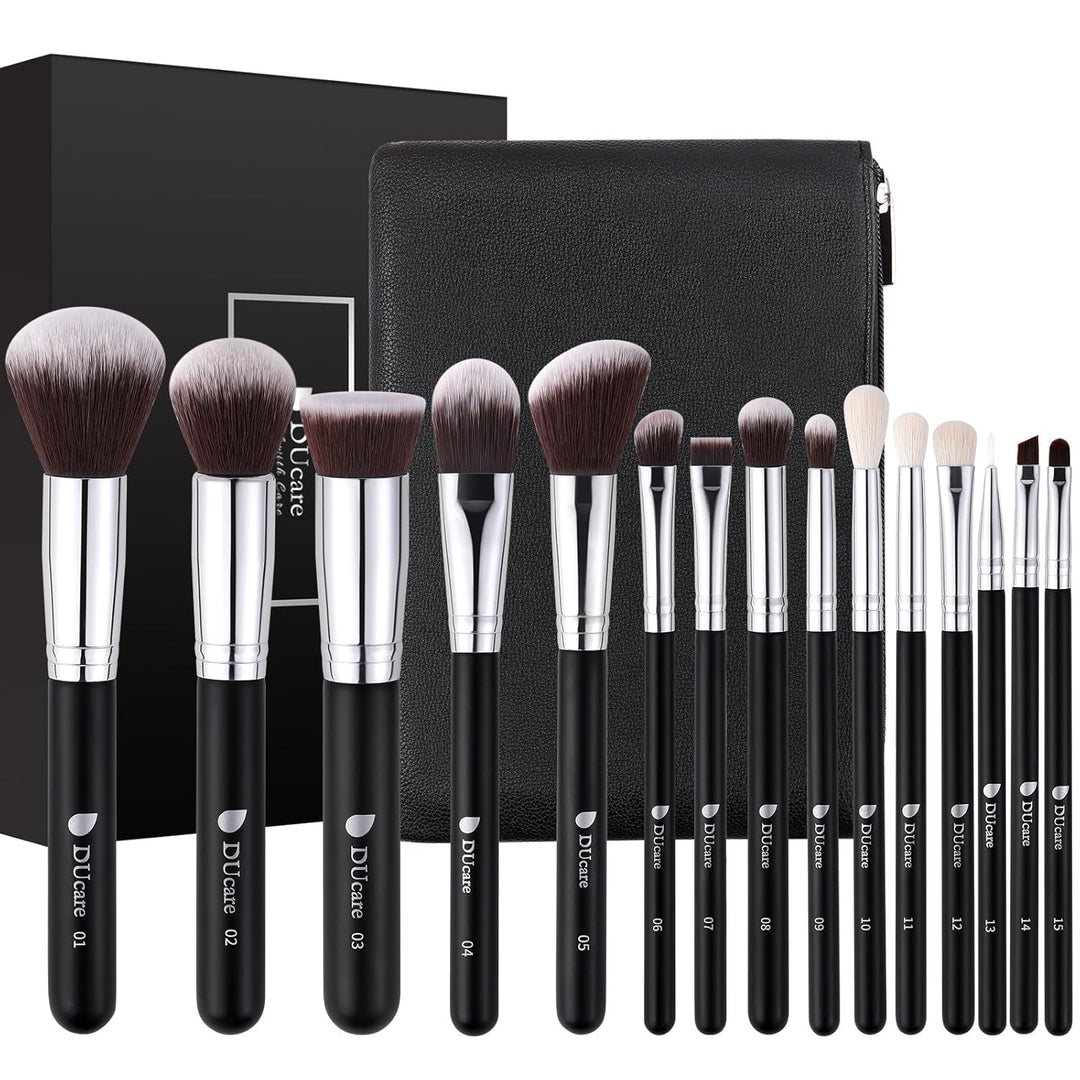 DUcare Cepillos de maquillaje con bolsa, juego de 15 cepillos de ma...
