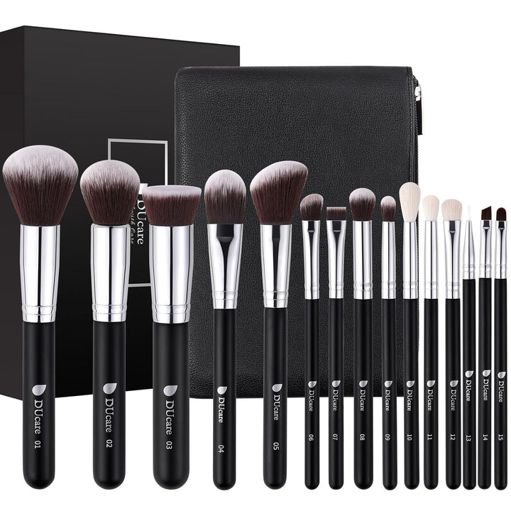 DUcare Cepillos de maquillaje con bolsa, juego de 15 cepillos de ma...