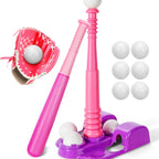 TOY Life Juego de pelota en T para niños de 3-5, 5-8, juego de béisbol para niñas, juegos de soporte de pelota en T con guante de béisbol, camiseta de bate de pelota de béisbol para exteriores e