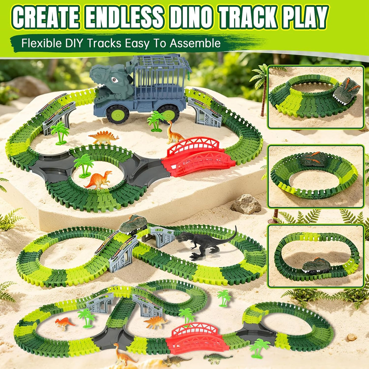 Juguetes de pista de dinosaurios para niños, juego de 219 pistas de