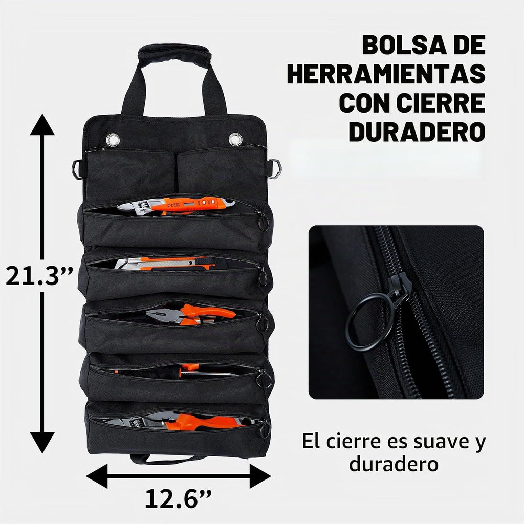 Bolsa plegable portátil para herramientas, bolsa organizadora de herramientas resistente con 5 compartimentos y 2 bolsas desmontables para almacenamiento de herramientas, bolsa enrollable impermeable para papá, hombres, electricista, mecánico, regalos