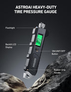 AstroAI Medidor digital de presión de neumáticos, 230 PSI, 4 ajustes, resistente para coche y bicicleta con linterna LCD retroiluminada más grande y antideslizante, negro (paquete de 2)