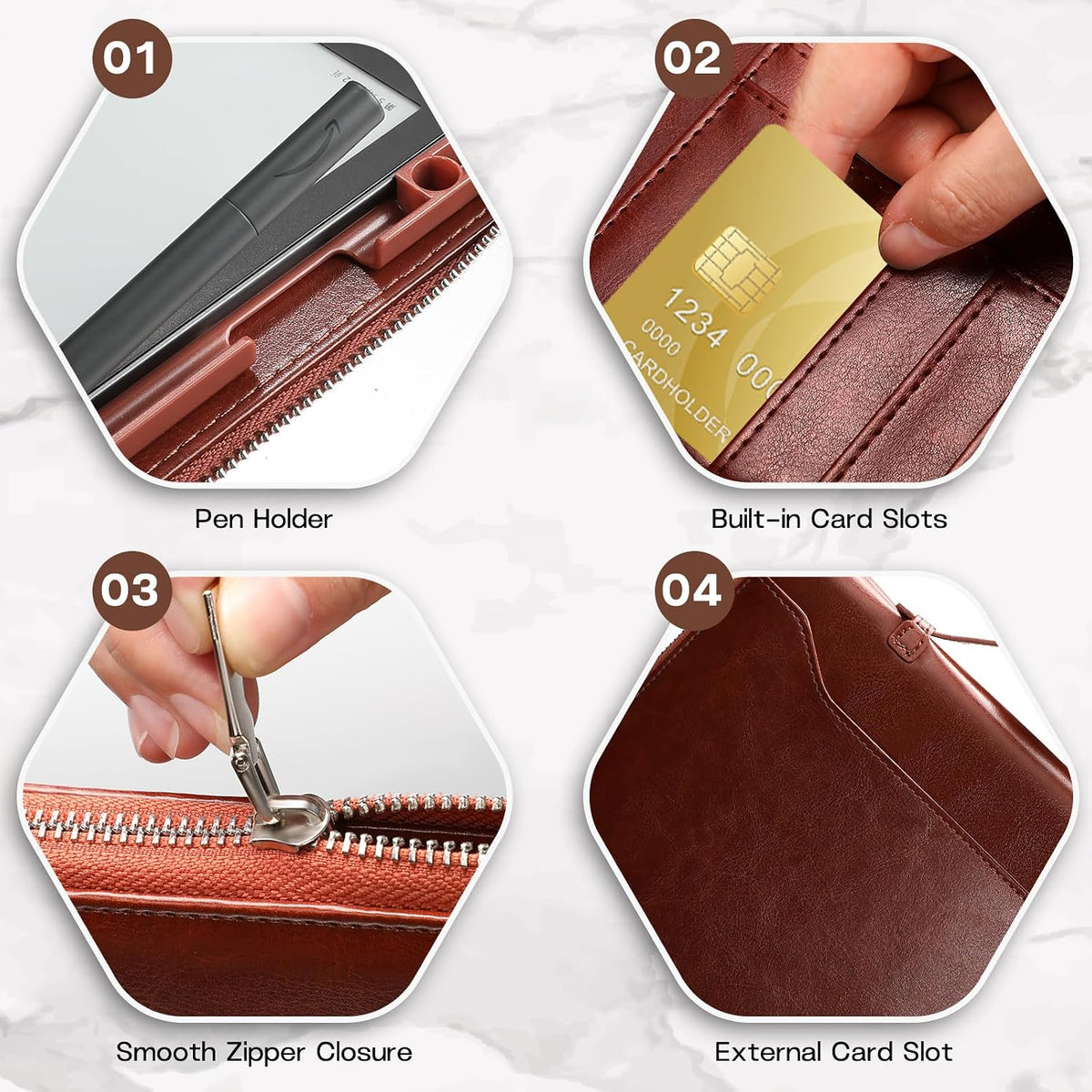 E NET-CASE Funda para Kindle Scribe de 10.2 pulgadas lanzada en 2024 y 2022 – Diseño de mano de negocios mejorado Funda de piel sintética para Kindle Scribe Papel digital con cremallera y soporte para bolígrafo (marrón)