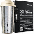 KOYASU Ti-Zero - Vaso de viaje de titanio puro de 16 onzas, taza de café aislada de doble pared con tapa, sin sabor metálico, sin BPA, cuerpo de taza de 5.29 oz, apto para lavavajillas, caliente 6 horas / frío 12 horas (cristal lunar)