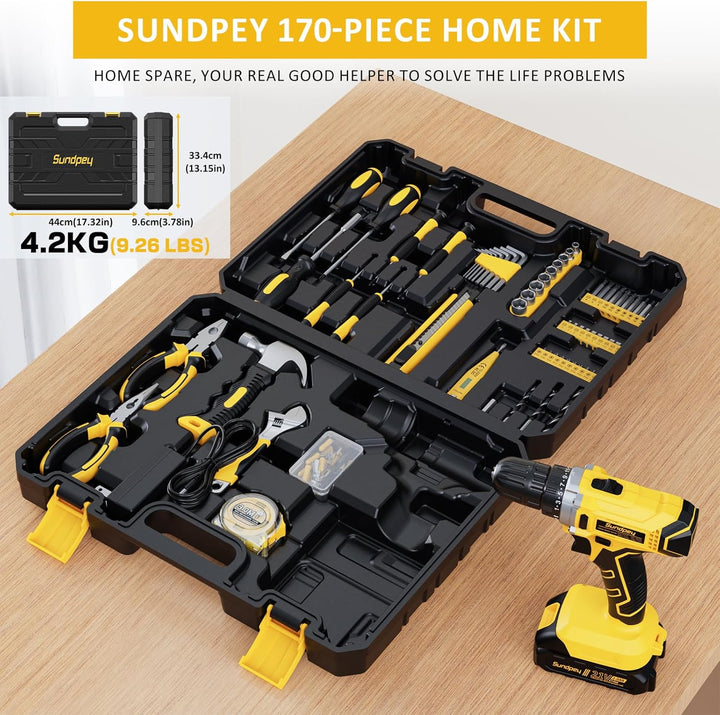 Sundpey Kit de herramientas con taladro de 21 V \u2013 170 piezas p...