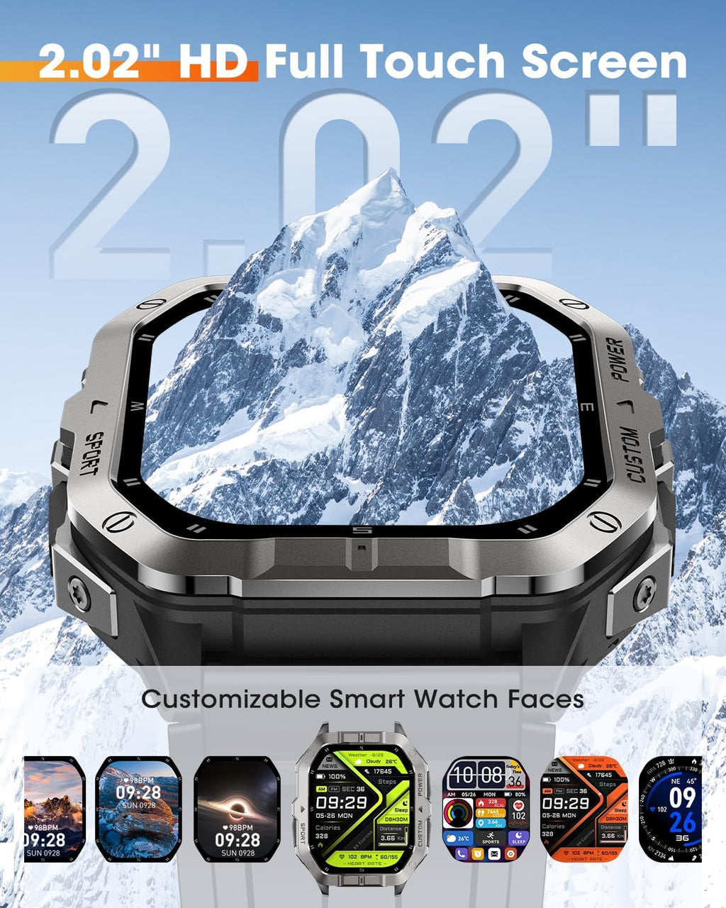 Relojes inteligentes militares para hombres incorporadosGPS,2.02Fitness