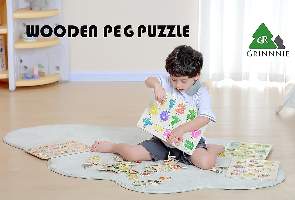 GRINNNIE - Rompecabezas de madera para niños pequeños de 3