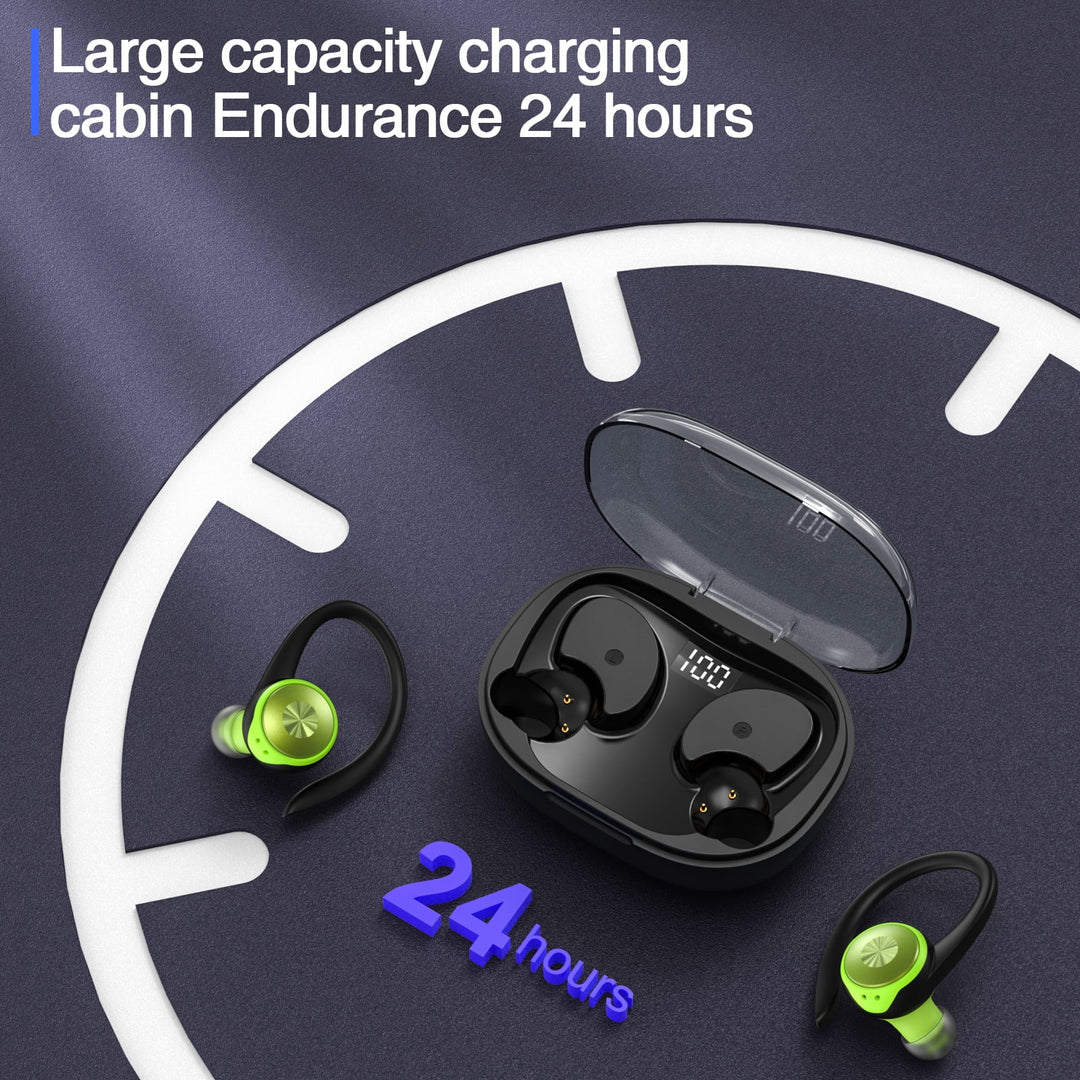 Wireless Earbuds, Bluetooth 5.3 Headphones 48H Playtime with 500Mah Charging Case, IPX7 Waterproof Over-Ear Earphones with Earhooks Built-In Microphone Earbuds for Sports Running Workout