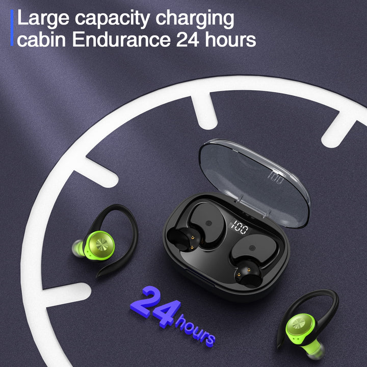 Wireless Earbuds, Bluetooth 5.3 Headphones 48H Playtime with 500Mah Charging Case, IPX7 Waterproof Over-Ear Earphones with Earhooks Built-In Microphone Earbuds for Sports Running Workout