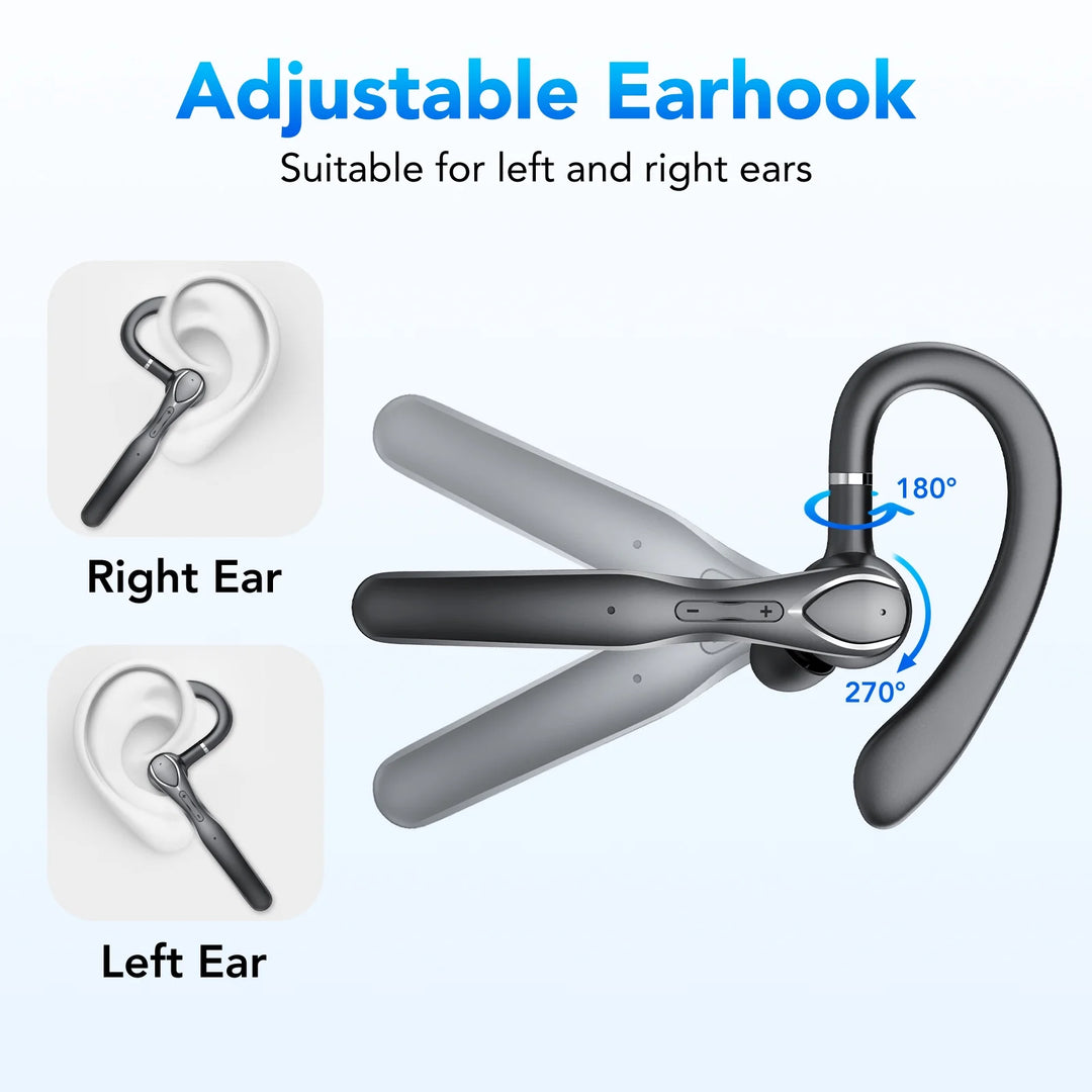 2025 New Bluetooth Headset V5.3, 100H Talk Handsfree Wireless Headset with Dual ENC Noise Canceling Mic Mute, Single Ear Headsets IP7 Waterproof, in Ear Earpiece for Driving/Office/Business