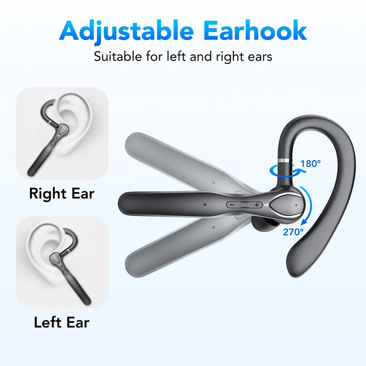 2025 New Bluetooth Headset V5.3, 100H Talk Handsfree Wireless Headset with Dual ENC Noise Canceling Mic Mute, Single Ear Headsets IP7 Waterproof, in Ear Earpiece for Driving/Office/Business