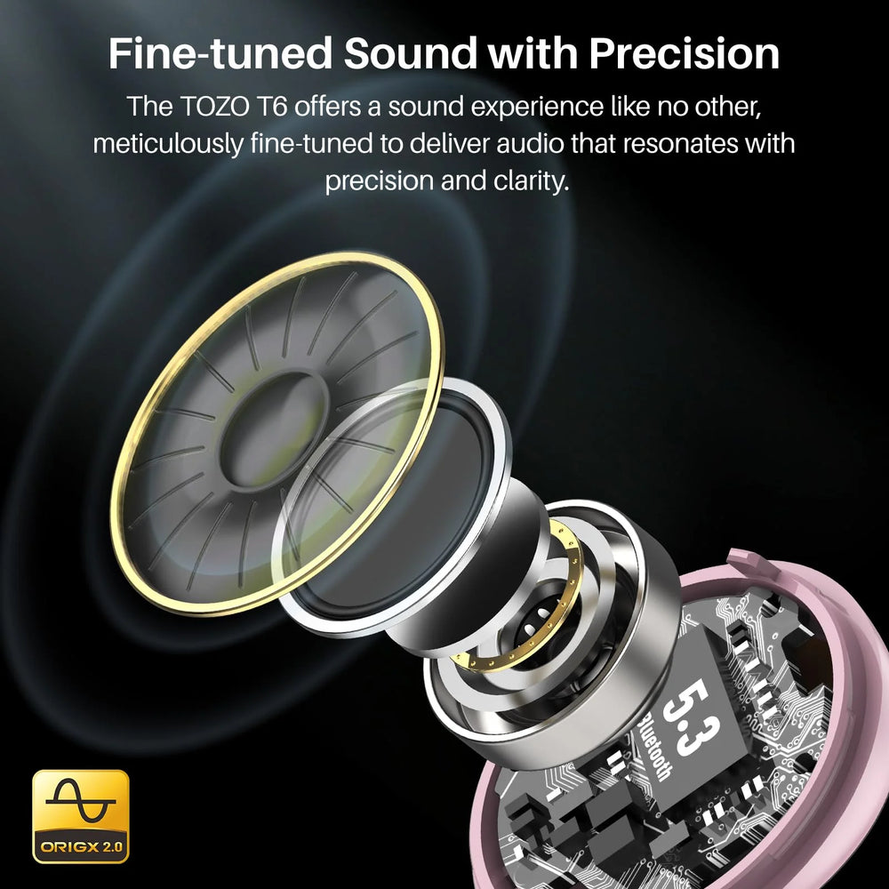 T6 Wireless Earbuds, Bluetooth 5.3 Ear Buds, Stereo in Ear Headphones, 50H Play, Wireless Charging Case, Noise Cancelling Mic, App 32EQ, IPX8 Waterproof Earphones, Rose Gold