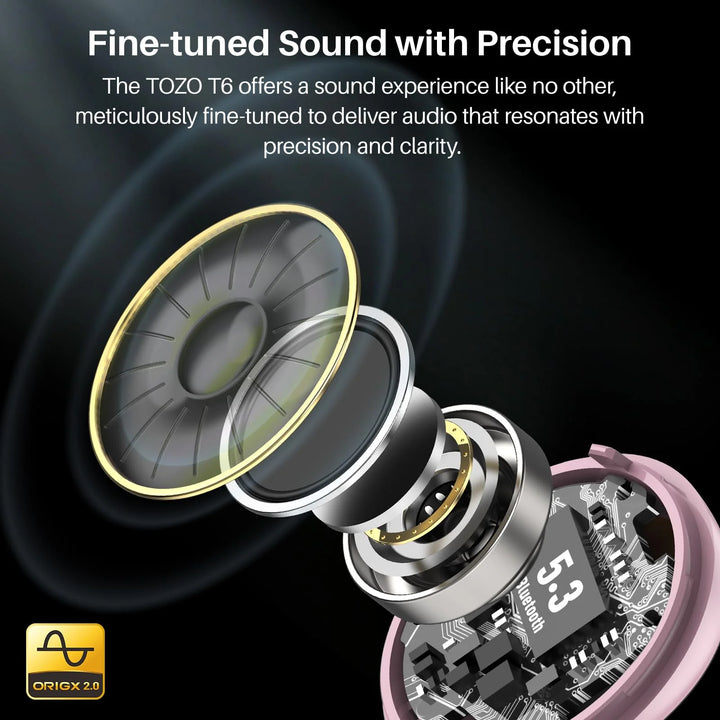 T6 Wireless Earbuds, Bluetooth 5.3 Ear Buds, Stereo in Ear Headphones, 50H Play, Wireless Charging Case, Noise Cancelling Mic, App 32EQ, IPX8 Waterproof Earphones, Rose Gold