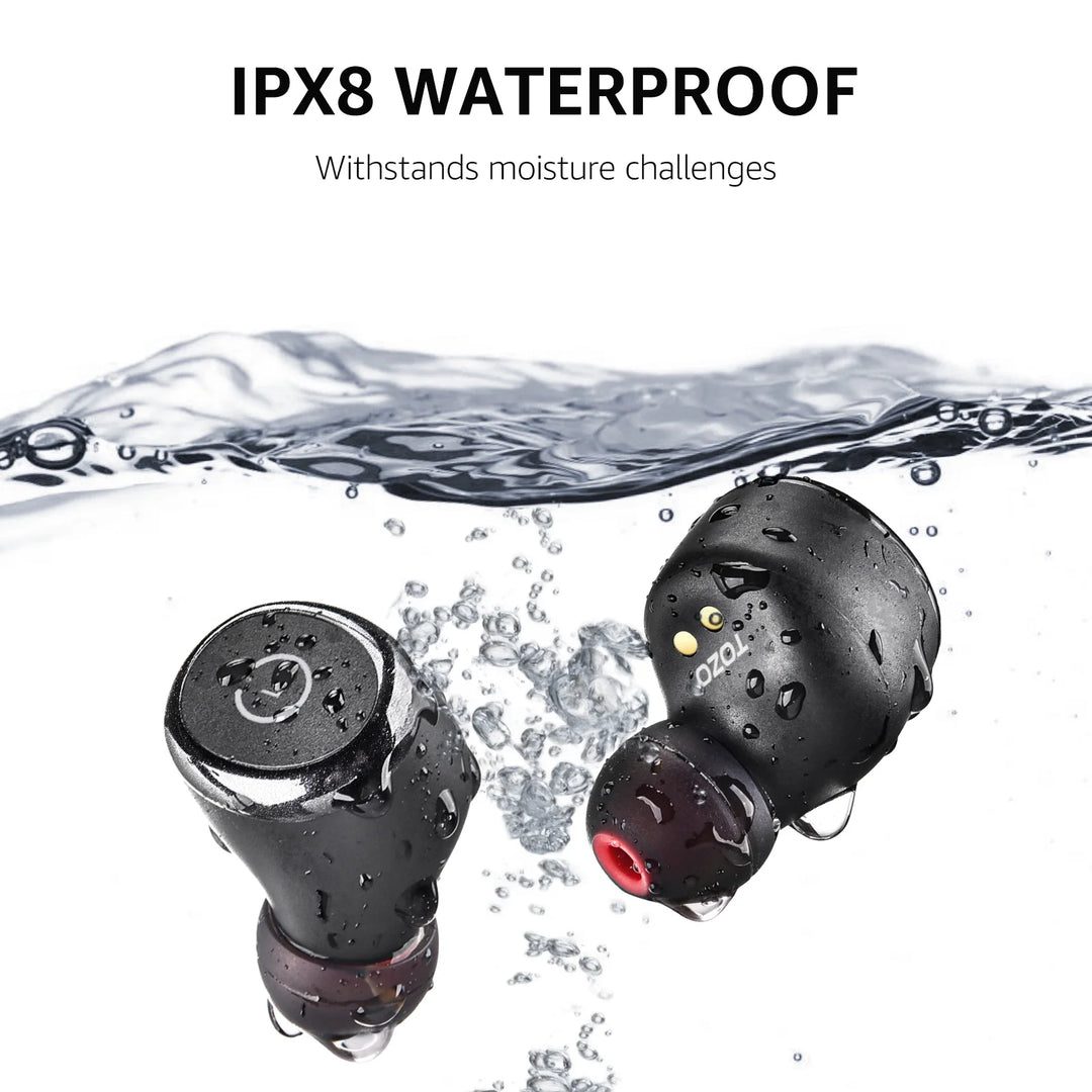 T10 Wireless Earbuds, Bluetooth Ear Buds, Stereo Bass in Ear Headphones, 55H Play, Active Noise Cancelling Mic, Wireless Charging Case, App 32EQ, IPX8 Waterproof, Black