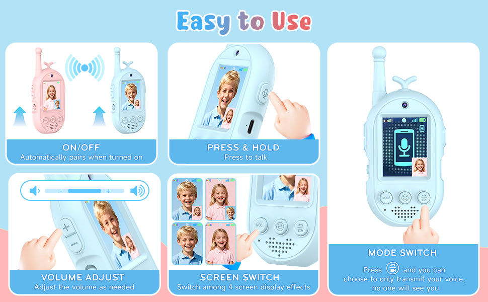 Walkie Talkies de video para niños paquete de 2 walkie