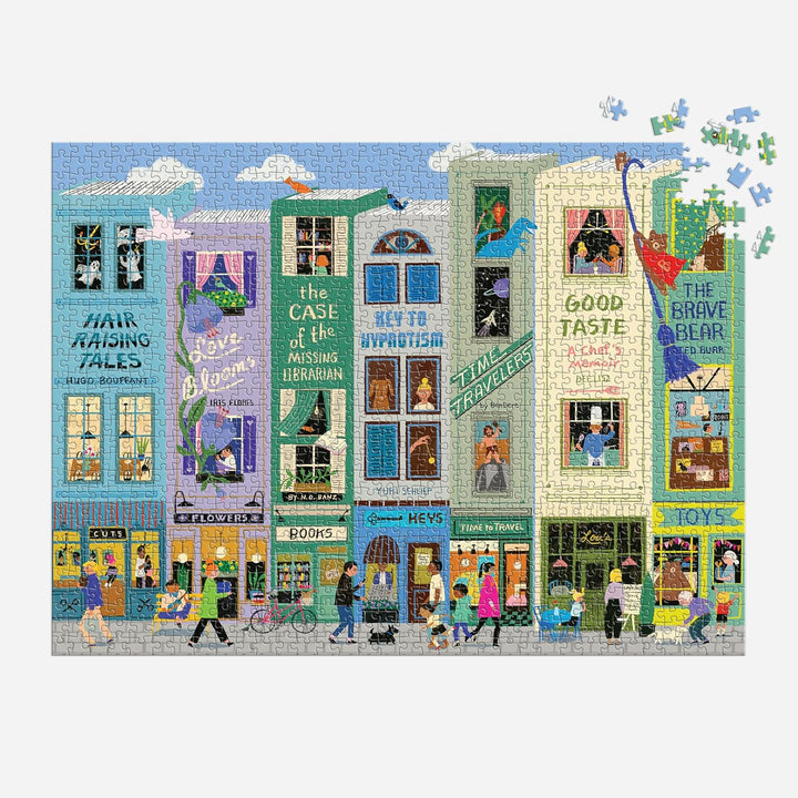 Galison Main Street Books - Rompecabezas de 1000 piezas con hermosas obras de arte de un vecindario temático de libro