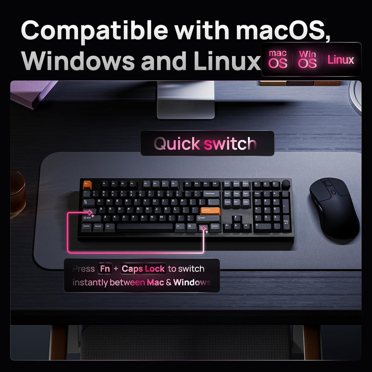 Keychron P6 Ultra Teclado Mecánico Inalámbrico de Aluminio tamaño completo, Tasa de sondeo 8K, 2.4 GHz/Bluetooth/Con cable, RGB personalizable, Hot-Swappable con Switch Silk POM Red para Mac Windows Linux - Negro